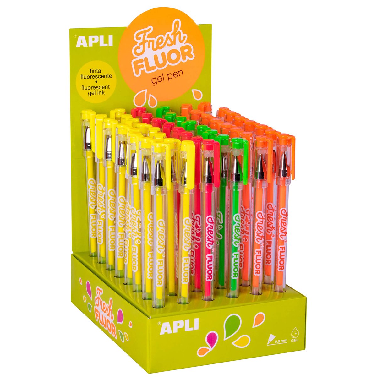 Display pixuri cu gel Apli Fresh Fluor, diverse culori, 48 bucati/set Display pixuri cu gel Apli Fresh Fluor, diverse culori, 48 bucati/set