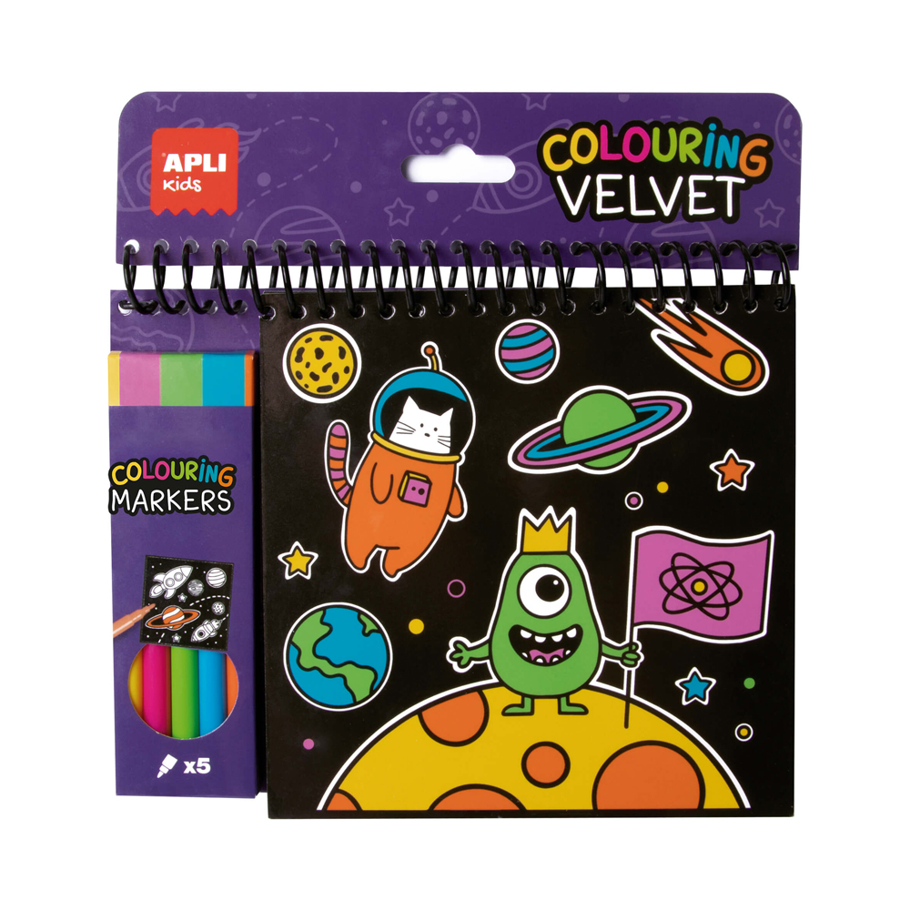 Carte de colorat cu contur catifelat Apli, 5 markere Carte de colorat cu contur catifelat Apli, 5 markere