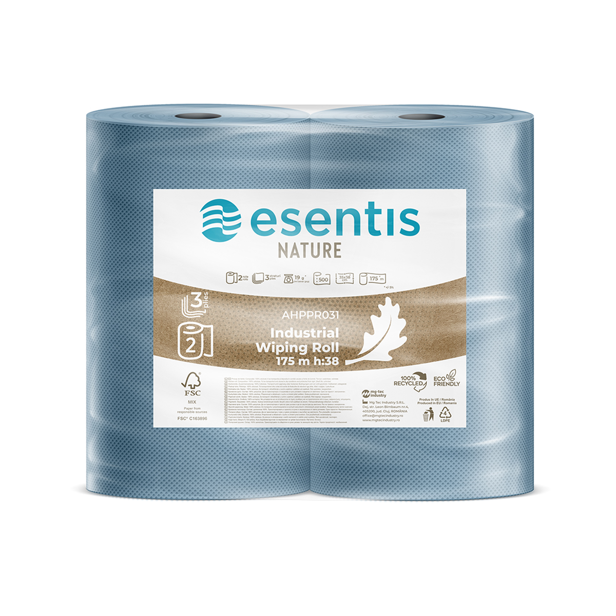 Rola prosop Esentis Care, albastra, 3 straturi, 38 cm, 500 portii, 175 m, 2 role/set Rola prosop Esentis Care, albastra, 3 straturi, 38 cm, 500 portii, 175 m, 2 role/set