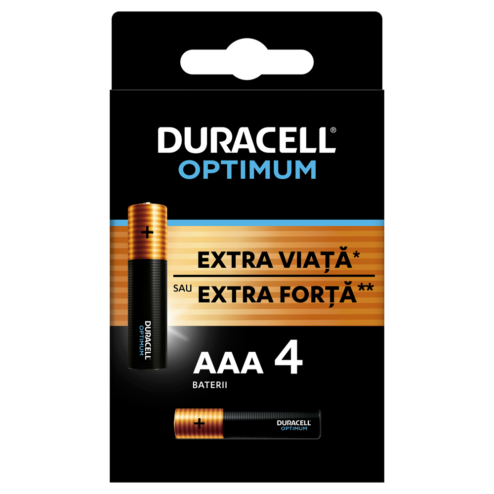 Baterii DURACELL LR3 Optimum AAA, 4 bucati Baterii DURACELL LR3 Optimum AAA, 4 bucati