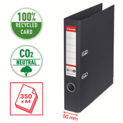 Biblioraft Esselte No.1 Power Recycled, carton reciclat si reciclabil cu amprenta CO2 neutra, A4, 50 mm, negru