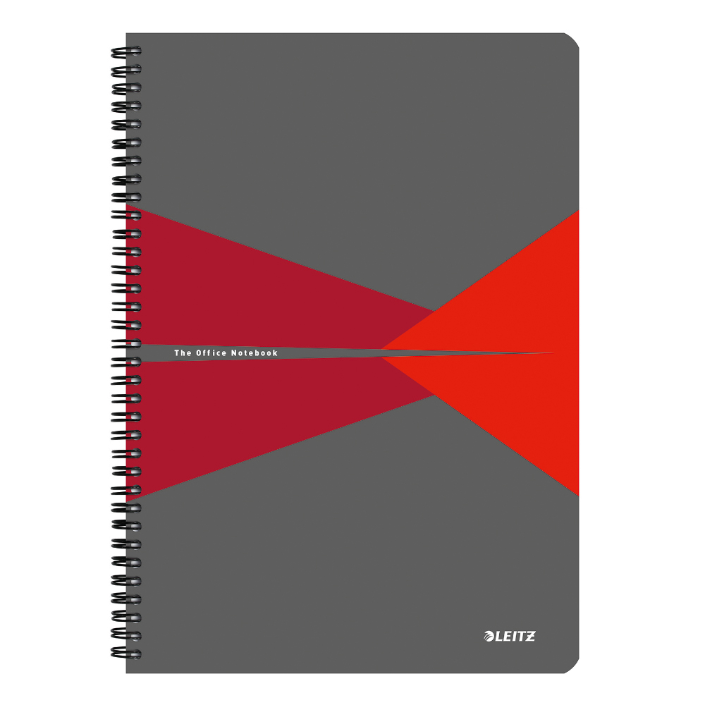 Caiet de birou Leitz Office, PP, A4, cu spira, matematica, rosu Caiet de birou Leitz Office, PP, A4, cu spira, matematica, rosu