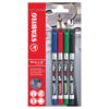Marker permanent Stabilo Write-4-all, F, 0.7 mm, 4 culori/blister, albastru, negru, rosu, verde