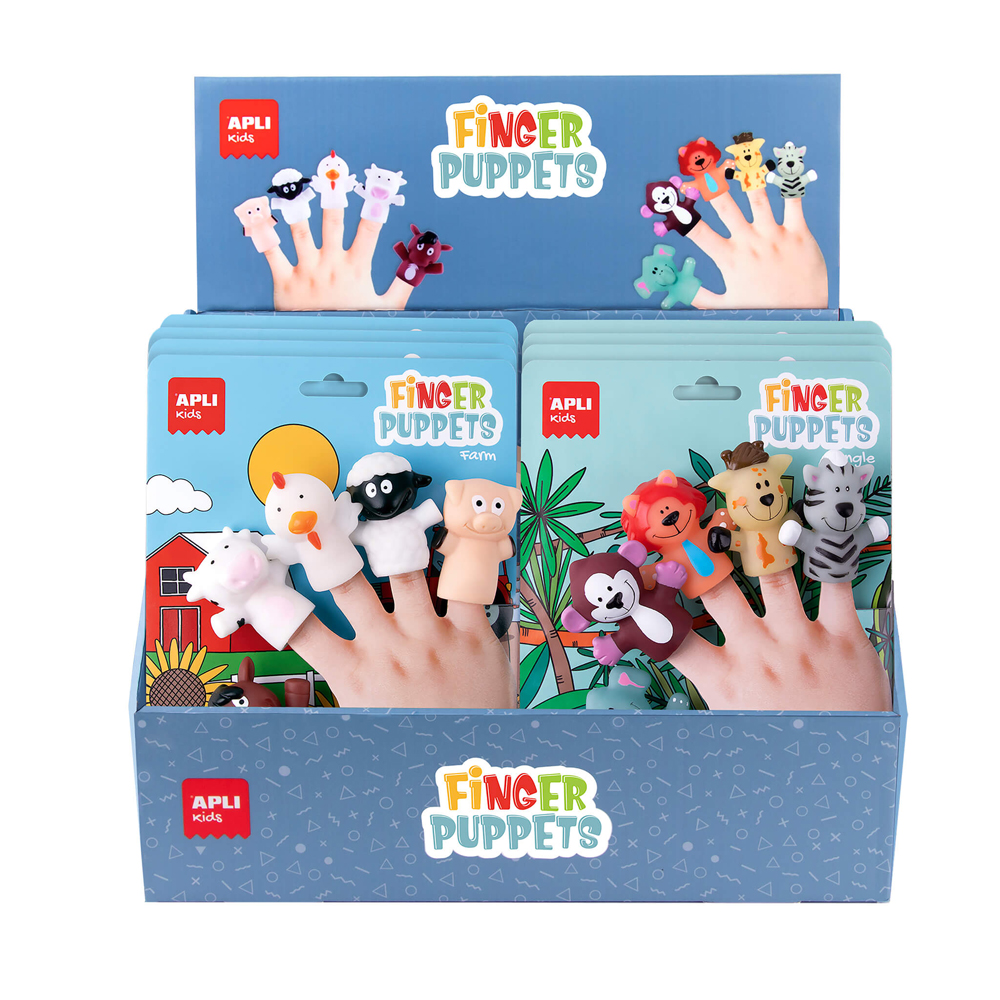 Display papusi degete Apli, 12 seturi, 6 animale Display papusi degete Apli, 12 seturi, 6 animale