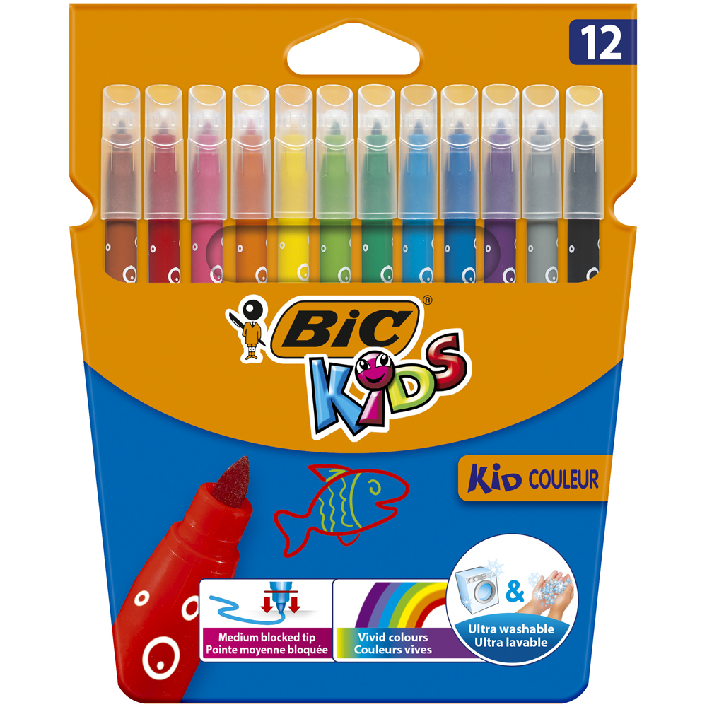 Markere lavabile Bic Kid Couleur, 12 culori/set Markere lavabile Bic Kid Couleur, 12 culori/set