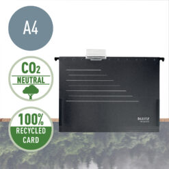 Dosar suspendabil Leitz Alpha Recycle, carton reciclat, A4, cu burduf, negru