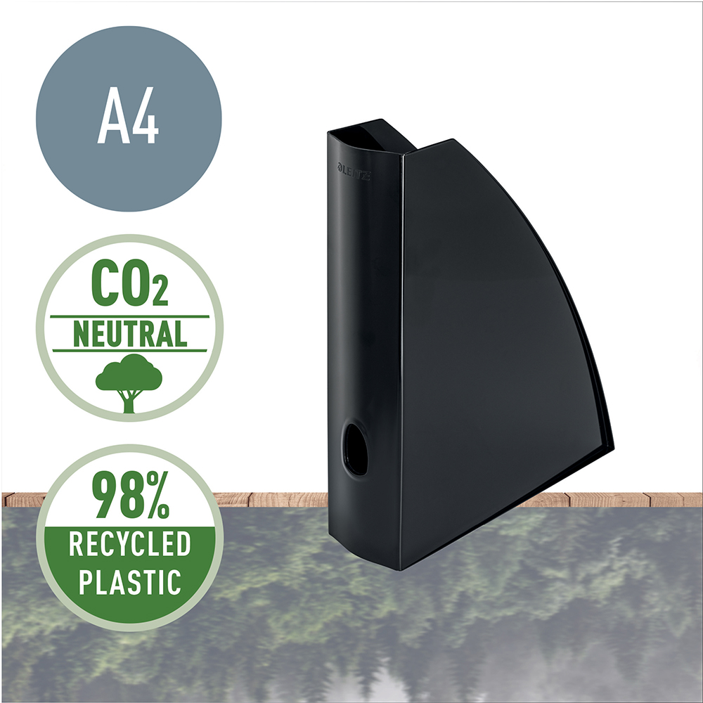 Suport vertical Leitz Recycle, pentru documente, PS reciclat, A4, negru Suport vertical Leitz Recycle, pentru documente, PS reciclat, A4, negru