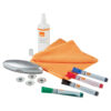 Kit pentru tabla NOBO din sticla, 4 markere, burete magnetic, laveta microfibra, spray curatare 250 ml, 4 magneti