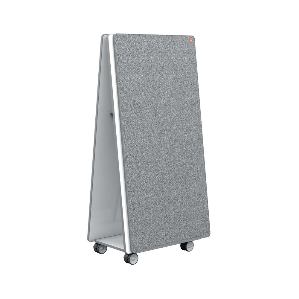 Sistem mobil NOBO Move & Meet, 180x90 cm, include 4 table magnetice cu rame gri, 2 tavite detasabile si kit accesorii, alb-gri Sistem mobil NOBO Move & Meet, 180x90 cm, include 4 table magnetice cu rame gri, 2 tavite detasabile si kit accesorii, alb-gri