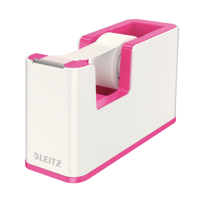 Dispenser banda adeziva Leitz WOW, PS, banda inclusa, culori duale, alb-roz Dispenser banda adeziva Leitz WOW, PS, banda inclusa, culori duale, alb-roz