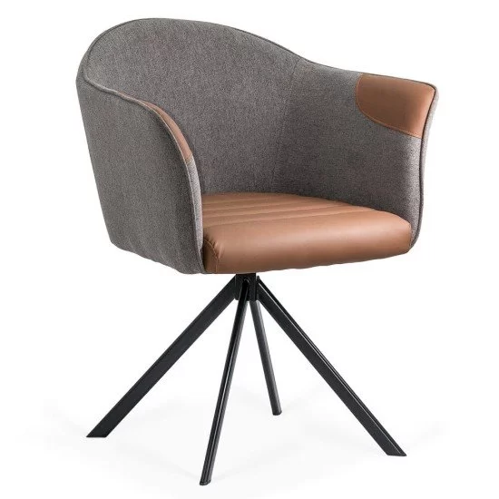 Scaun modern rotativ 360 piele/textil maro/gri BUC 0222 Scaun modern rotativ 360 piele/textil maro/gri BUC 0222